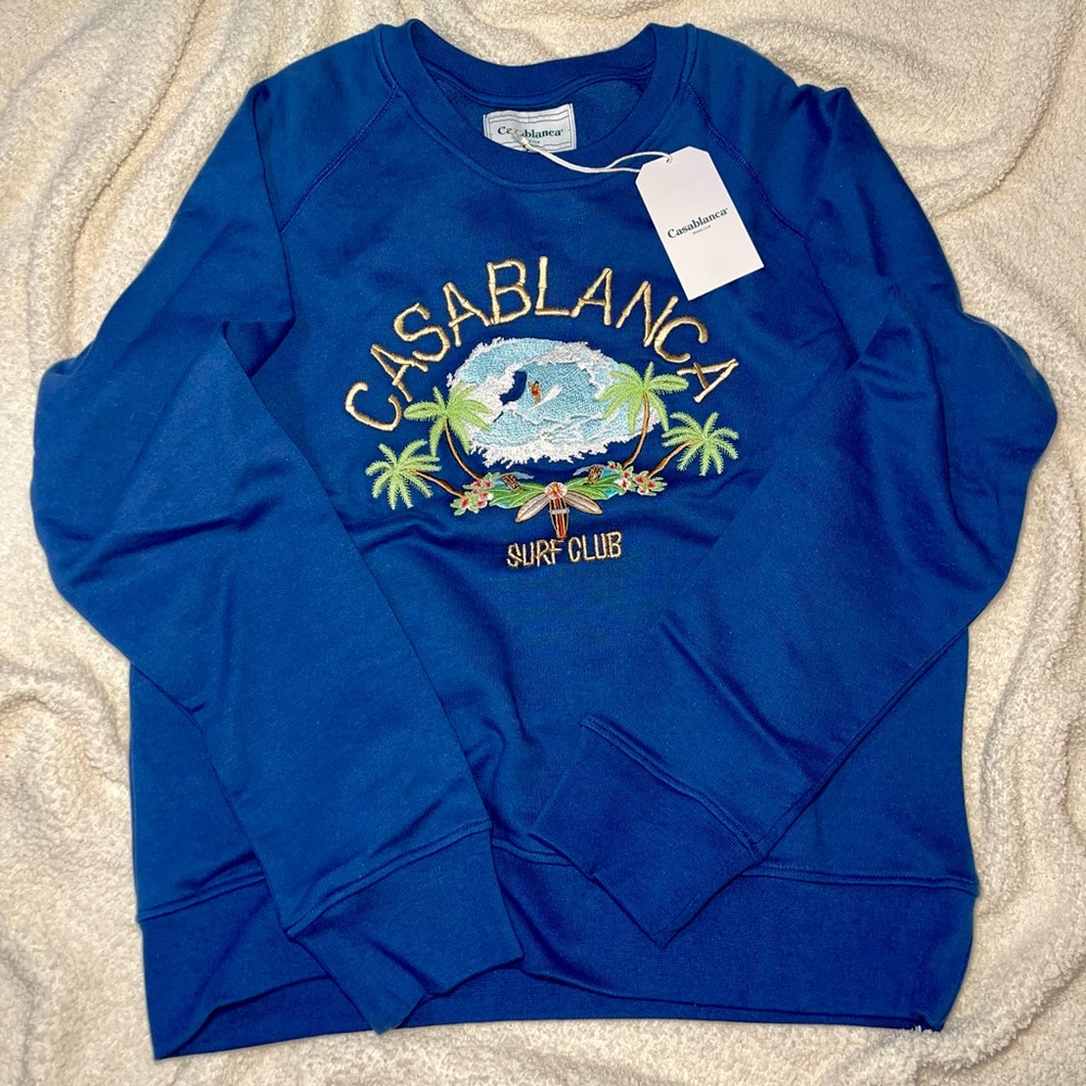 CASABLANCA Navy Surf Club Embroidered Crewneck Sweatshirt Size L